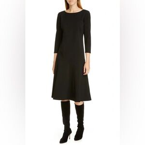 Lafayette 148 Martha Punto Milano A-line Drop Waist Dress Black Small MSRP $498